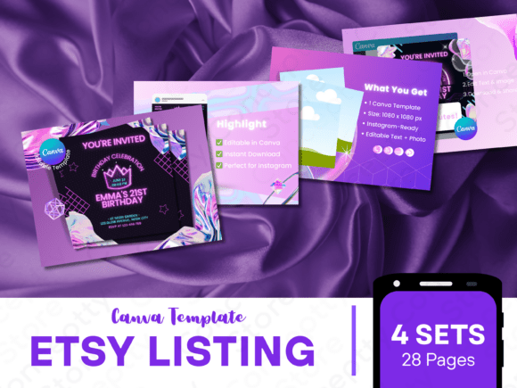 Download 4-Set Etsy Listings Neon Party Templates - Neon party Collection