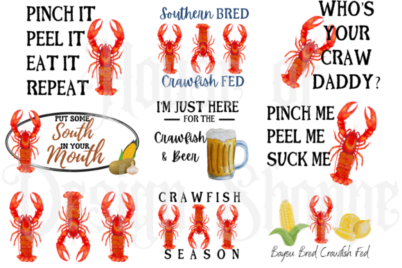 Download Set of 9 300dpi Individual Crawfish PNGs - Individual Collection